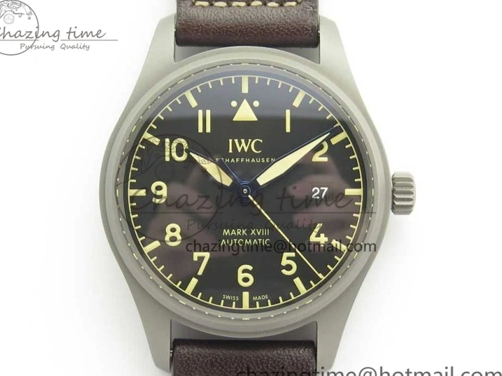 MIROTIME 0310 SmartChoice Mark XVIII IW327006 Titanium M+F 1:1 Best Edition Black Dial on Brown Leather Strap A 7145